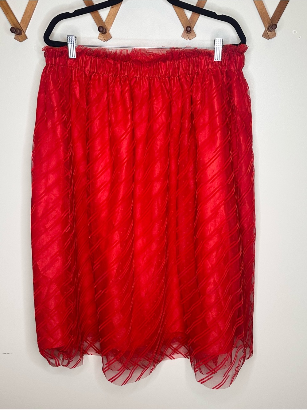 Tamara Malas Dilan Red Layered Midi Skirt Size 10/12 = 16/18